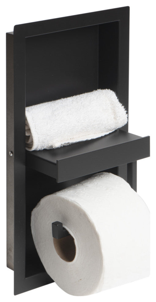 ALFI brand ABTPNC88-BLA Black Matte Stainless Steel Recessed Toilet Paper Niche