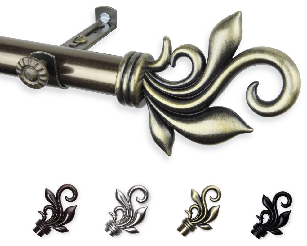 Giles 13/16" dia. Curtain Rod, Antique Brass, 18-28"
