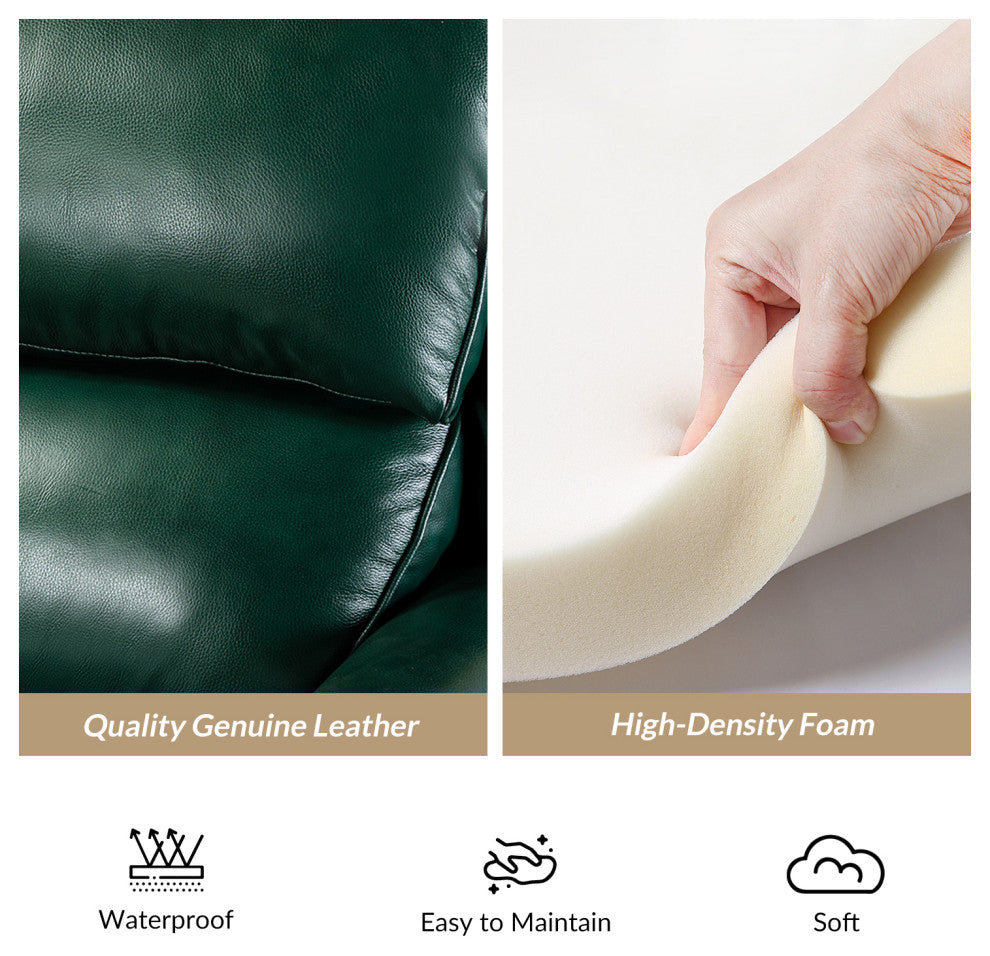 Genuine Leather Cigar Recliner, Home Theater Seating, Set of 2, Green