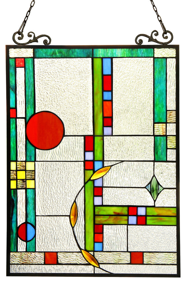 Mondriaan Tiffany-Glass Window Panel 17.5"x25"