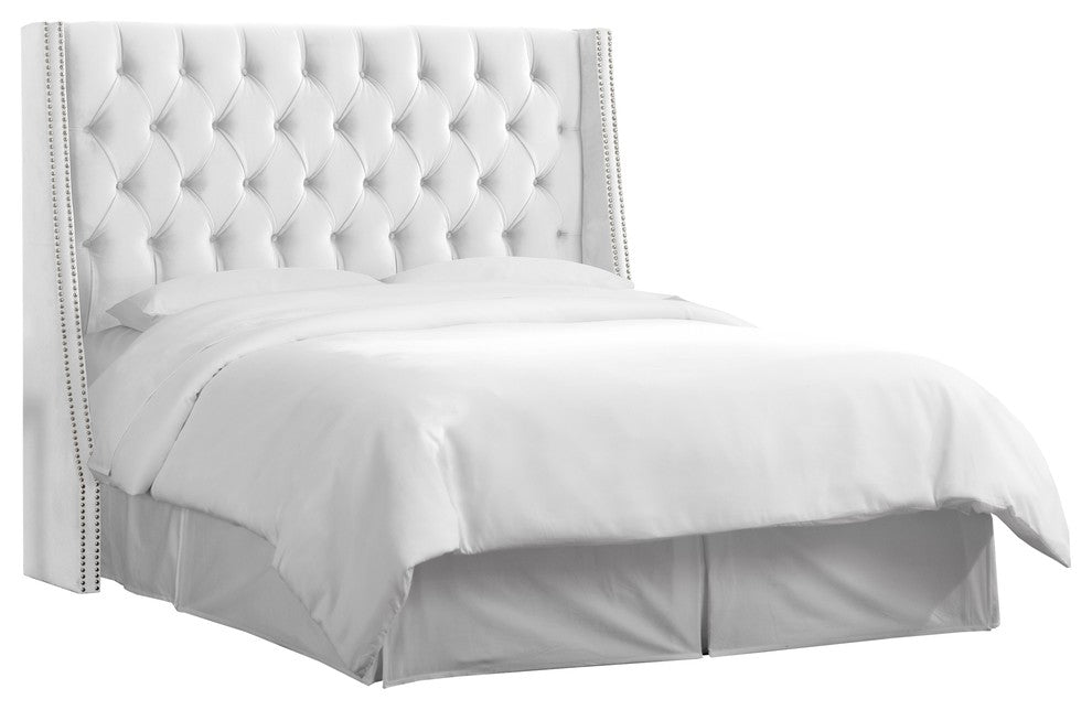 Williams California King Nail Button Tufted Wingback Headboard, Mystere Snow