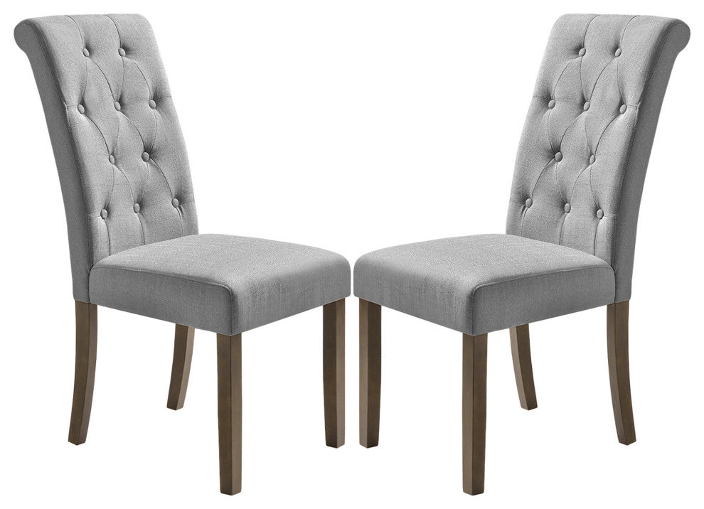 Solid Wood Dining Chair, Set of 2, Beige Tufted, Grey