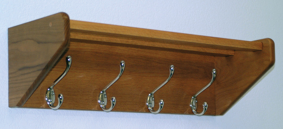 4 Hook Shelf, Light Oak, Medium Oak