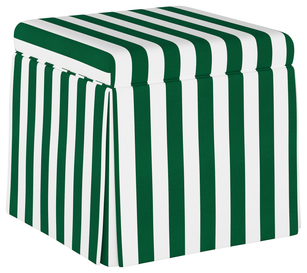 Ivy Skirted Storage Ottoman, Canopy Stripe Emerald