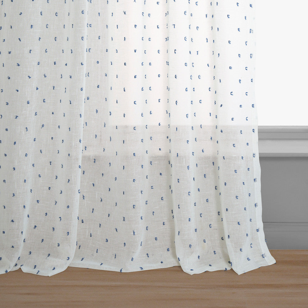 Altair Blue Patterned Linen Sheer Curtain Single Panel, 50"x108"