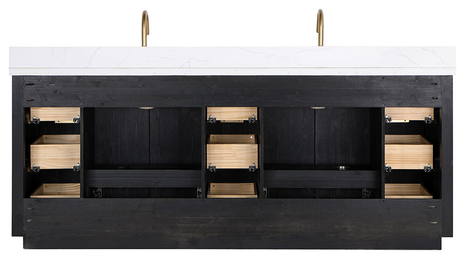 Vinnova Cadiz Bath Vanity, Composite Stone Top, Black, 84", No Mirror