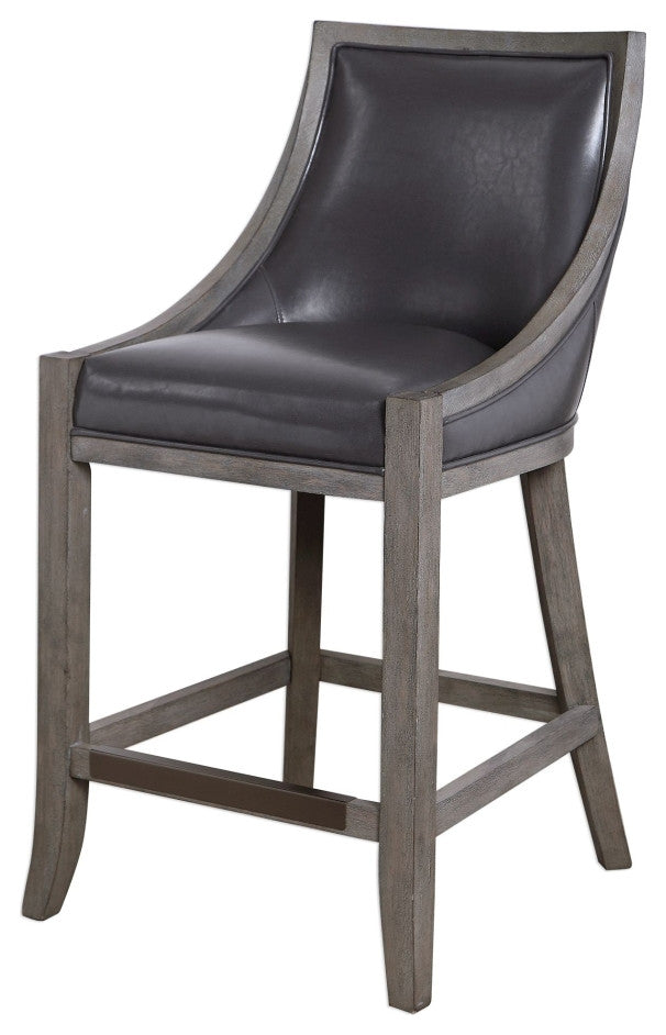 Uttermost Elowen 20 x 39" Leather Counter Stool, Steel Gray