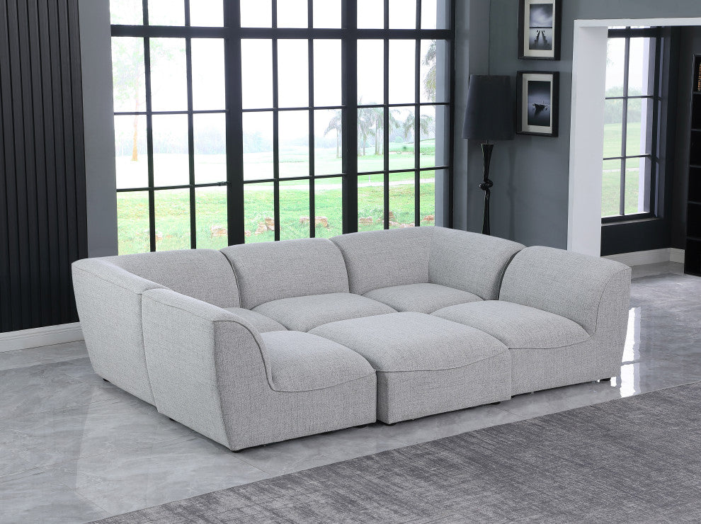 Miramar Linen Textured Fabric  6-Piece Modular U-Shaped Sectional, Grey