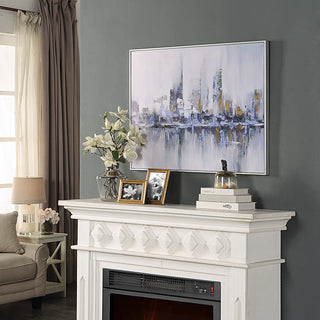 Cityscape Abstract Wall Art 24x32 With Silver Frame, Teal