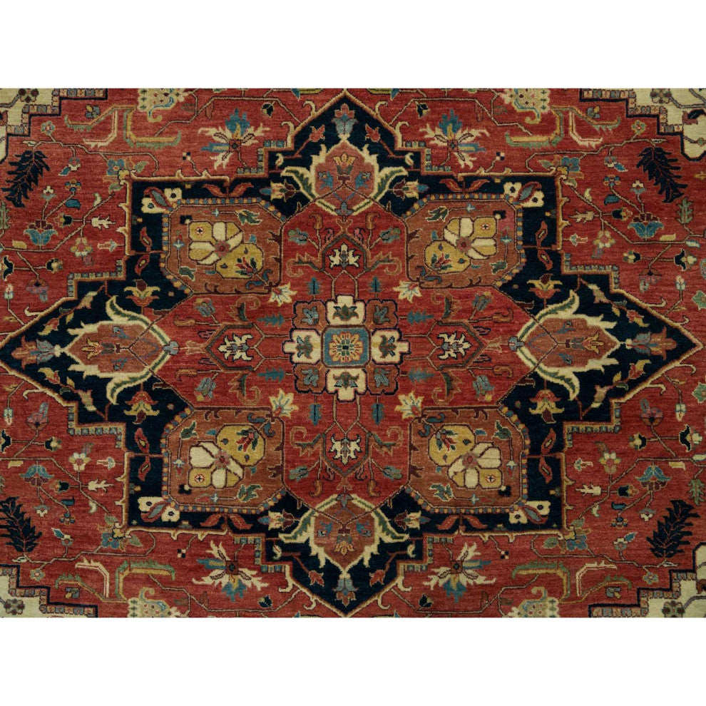 Rust Red Hand Knotted Heris Re-Creation Wool Square Oriental Rug, 9'10"x10'2"