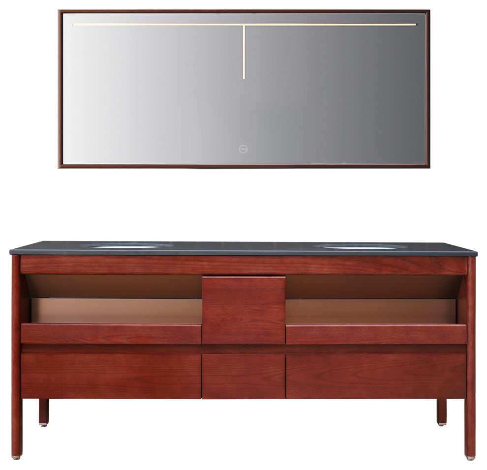 Freestanding Bath Vanity Set with Engineered Stone Top with Mirror, 72''