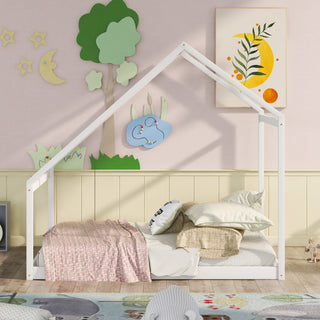 Gewnee Wood Full Size Kids House Bed in White
