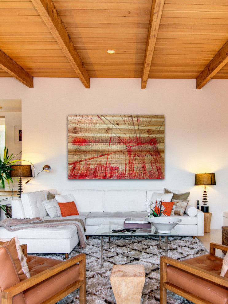 "Brooklyn Bridge" Print on Natural Pine Wood, 60"x40"