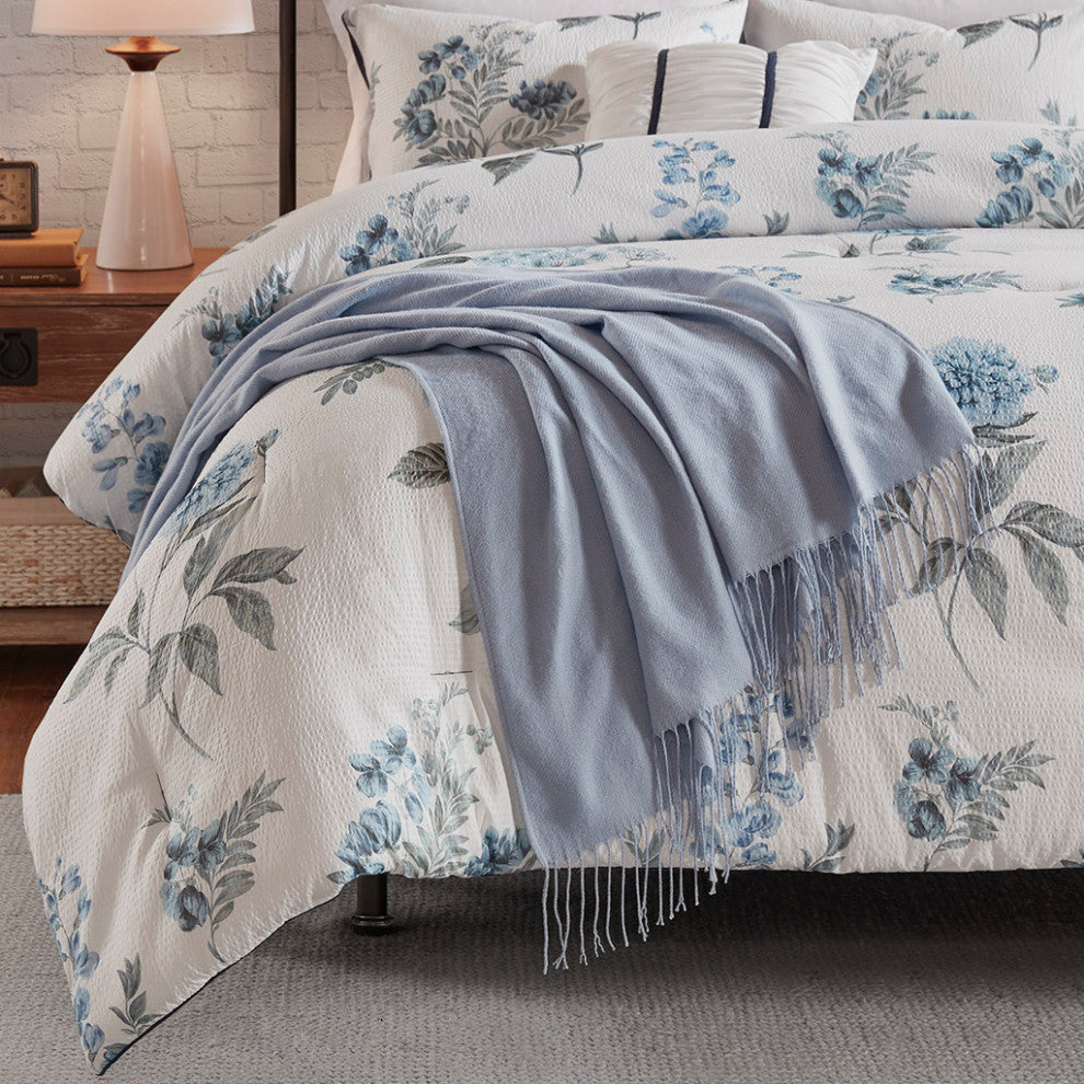 Madison Park Zennia Watercolor Flora 7-Piece Comforter Set, Blue