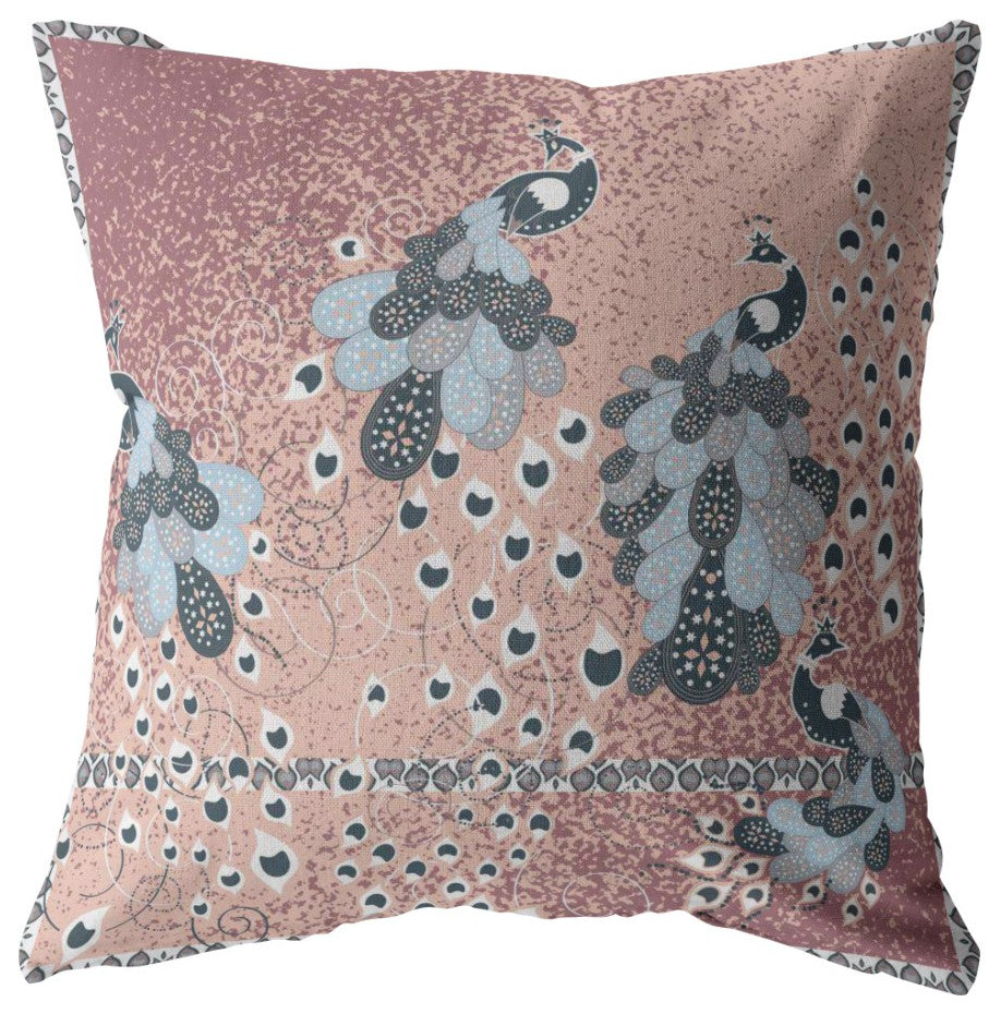 18" Dusty Pink Boho Bird Zippered Suede Throw Pillow