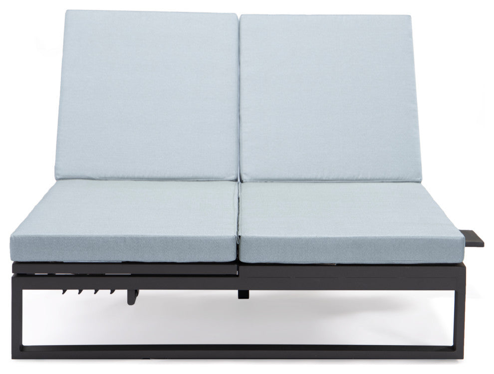 LeisureMod CLBL-82LGR Chelsea Convertible Reclining Double Chaise Grey Cushions