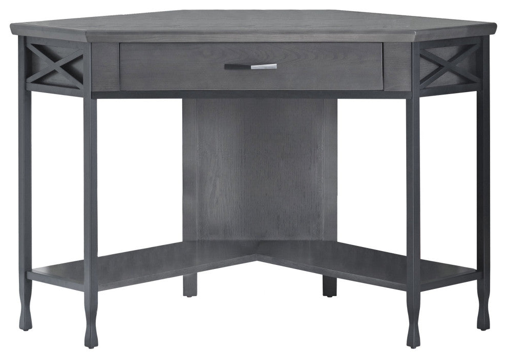 Corner Desk, Hardwood Construction With X-Shaped Accents & Full Extension Drawer