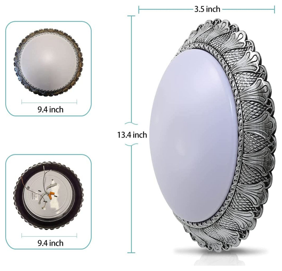 2 Light Flush Mount Ceiling Light, 13", Round