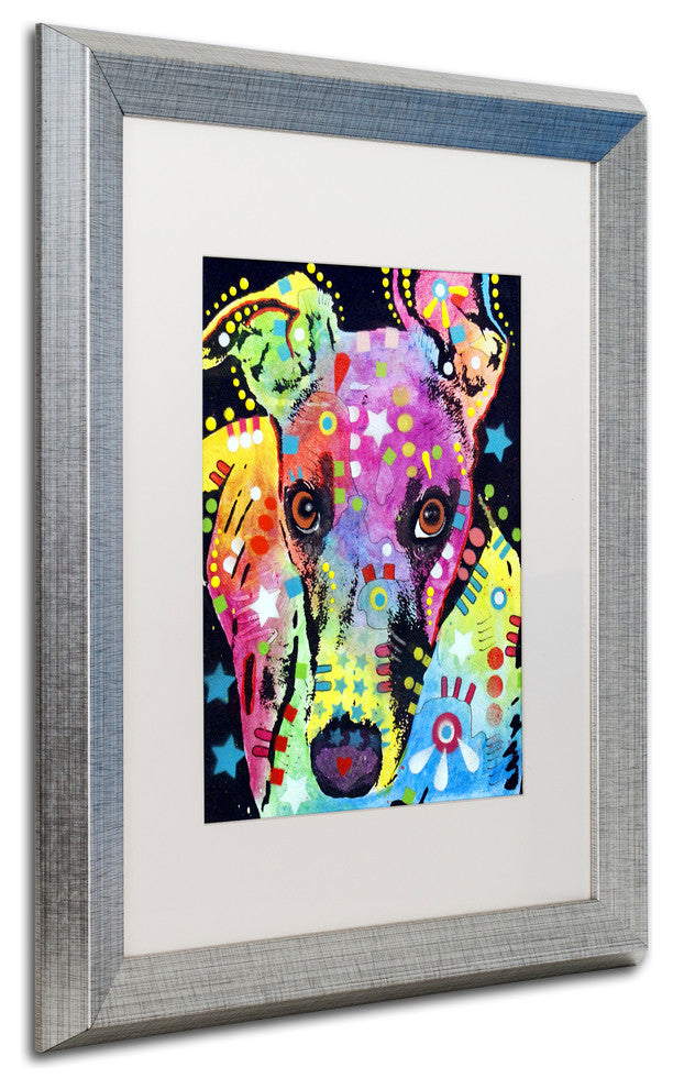 Dean Russo 'Whippet' Art, Silver Frame, White Matte, 20"x16"