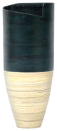 HomeRoots 9"x9"x20" Distressed Blue and Natural Bamboo Bamboo Spun Bamboo Vase