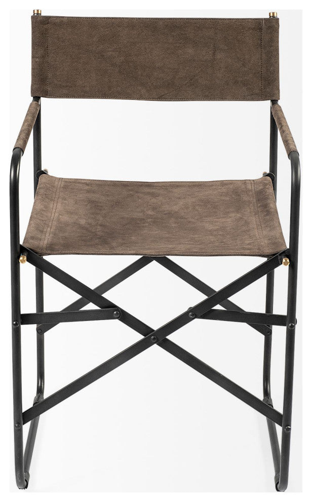 Direttore Brown-Gray Suede With Black Metal Folding Frame Dining Chair