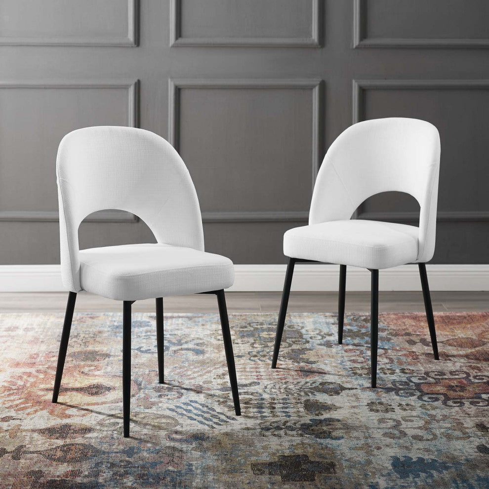 Side Dining Chair, Set of 2, Fabric, Metal, Black White, Cafe Bistro Restaurant