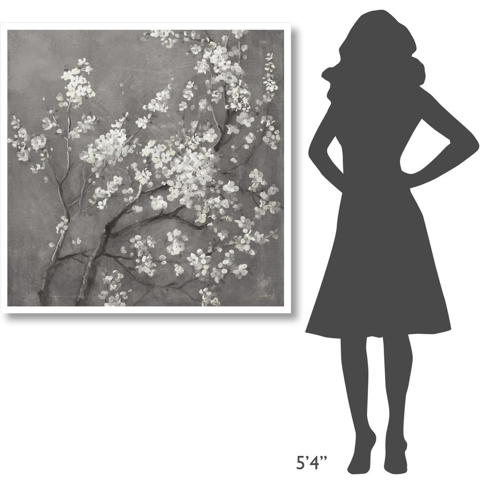 "White Cherry Blossoms I on Grey Crop" Paper Print by Danhui Nai, 42"x42"
