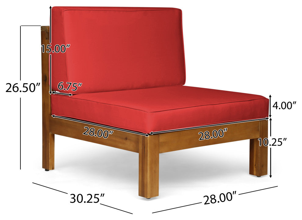 Bunny Outdoor 7 Seater Acacia Wood Sectional Sofa Set, Red