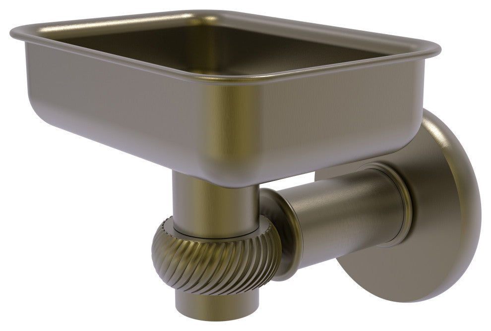 Continental Wall Mount Soap Dish Holder With Twist Accents, Antique Brass