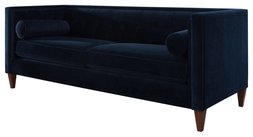Jack 84" Modern Tuxedo Sofa With Bolster Pillows, Dark Navy Blue Velvet