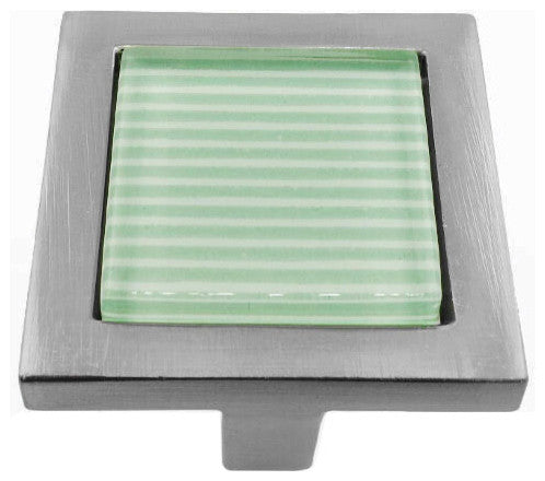 Green Stripes Crystal Glass Brushed Nickel Square Manor Knob