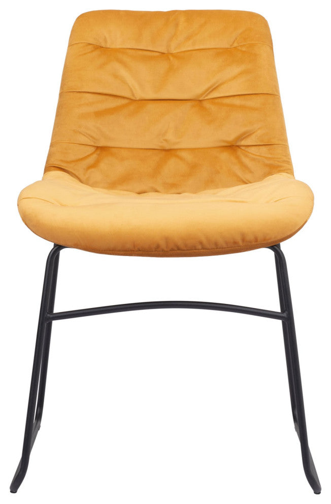 Dining Chair, Set of 2, Steel Metal, Fabric, Yellow, Black, Kitchen Cafe Bistro