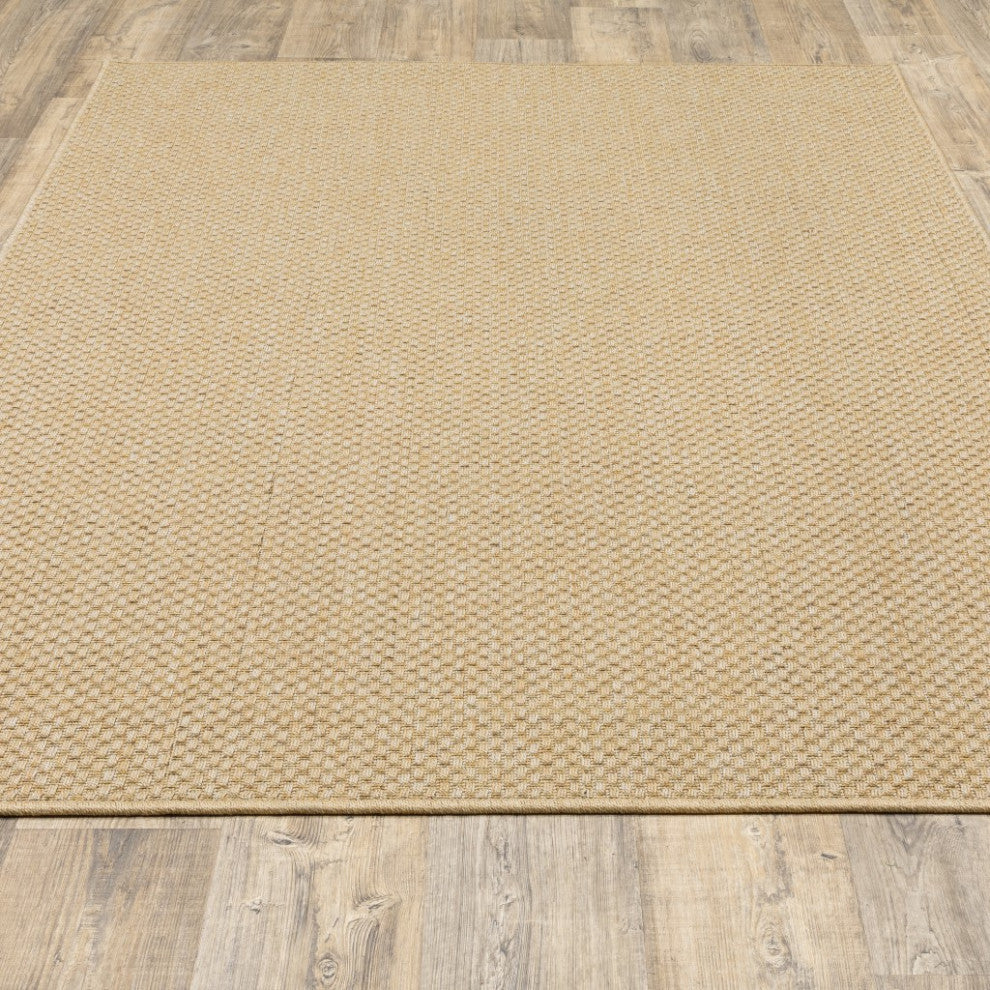 7"x10" Solid Sand Beige Indoor Outdoor Area Rug
