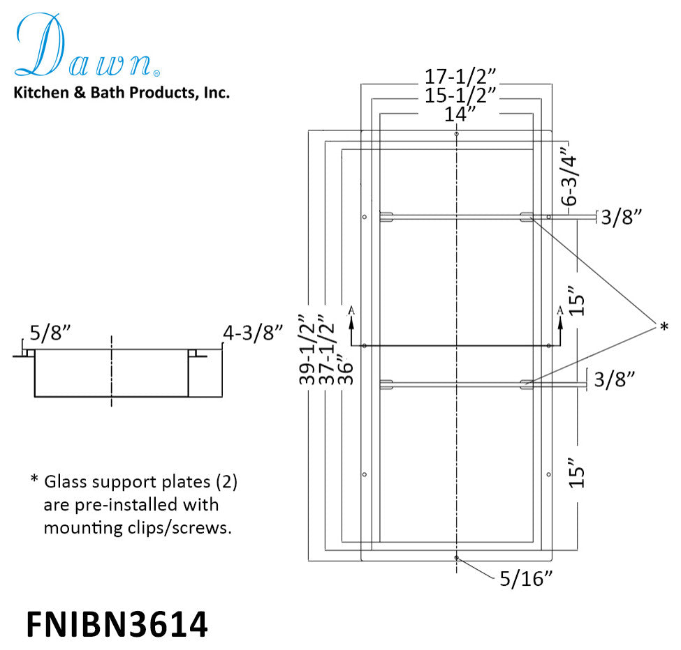 Dawn FNIBN3614 Stainless Steel Finish Shower Niche with Two Glass Shelves