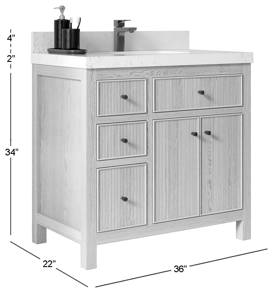 Sonoma Oak 36" Center Sink Bath Vanity With 2" Viola Gold