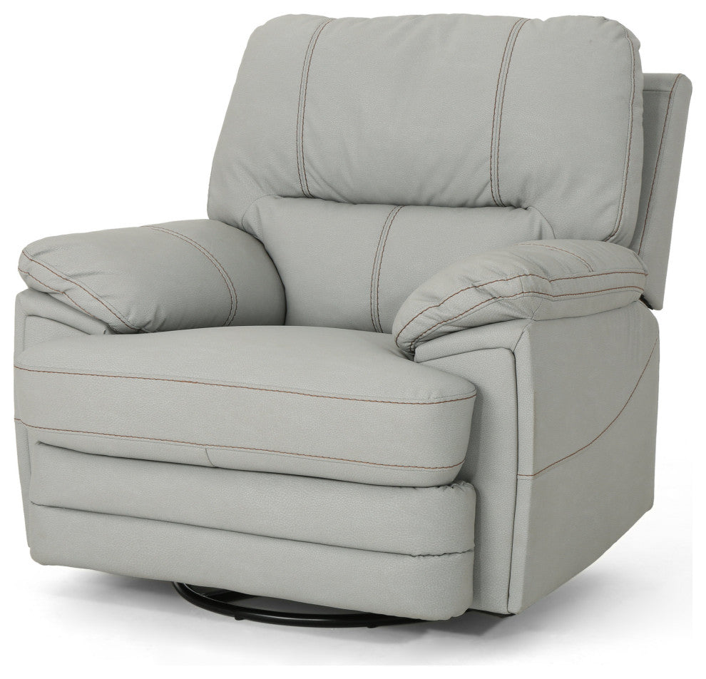 GDF Studio Laurent Leather Swivel Power Recliner, Light Gray/Black