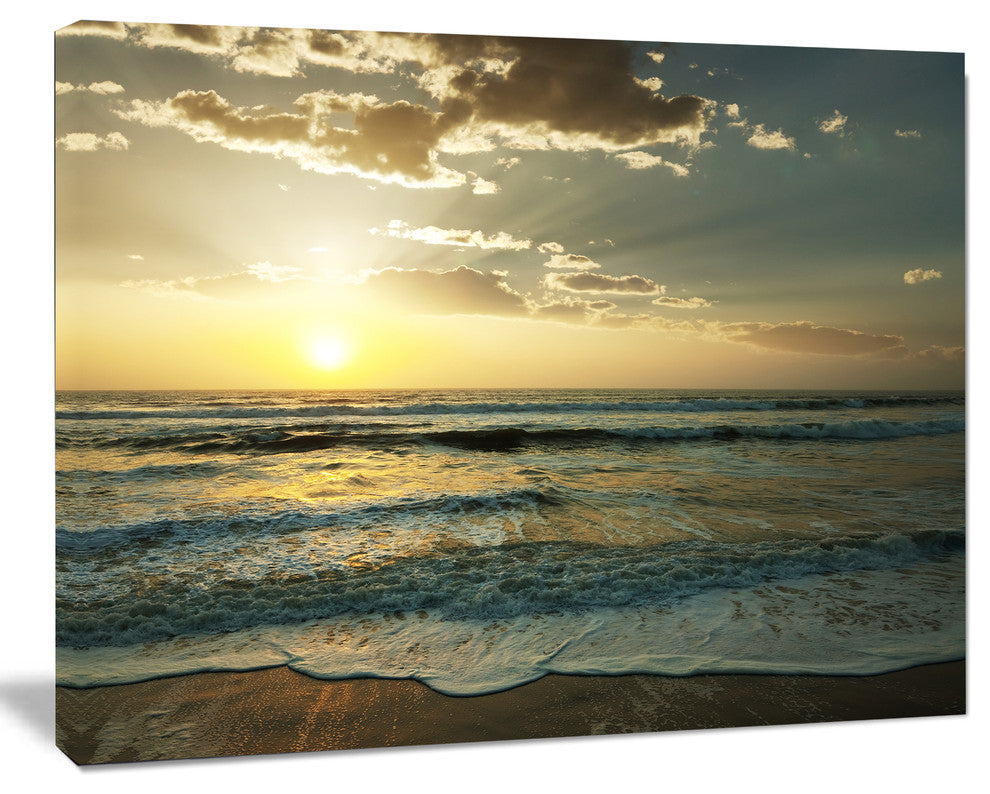 Dark Beach and Waves At Sunset, Beach Photo Canvas Print, 40"x30"