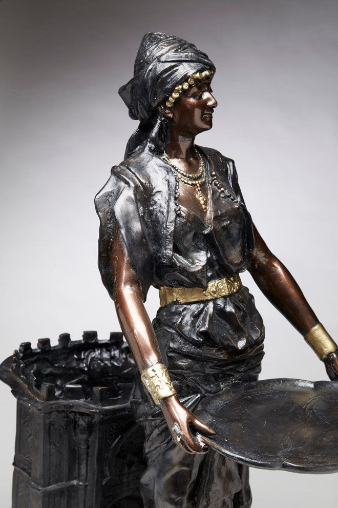 Ethier Standing Woman Resin Statue Planter, Black/Brown/Gold