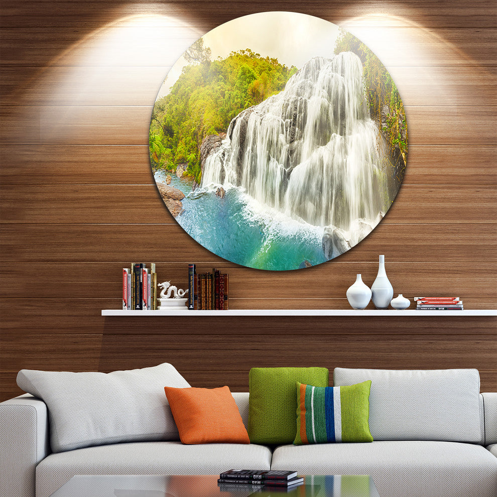 Bakers Falls Panorama, Landscape Photo Round Metal Wall Art, 38"