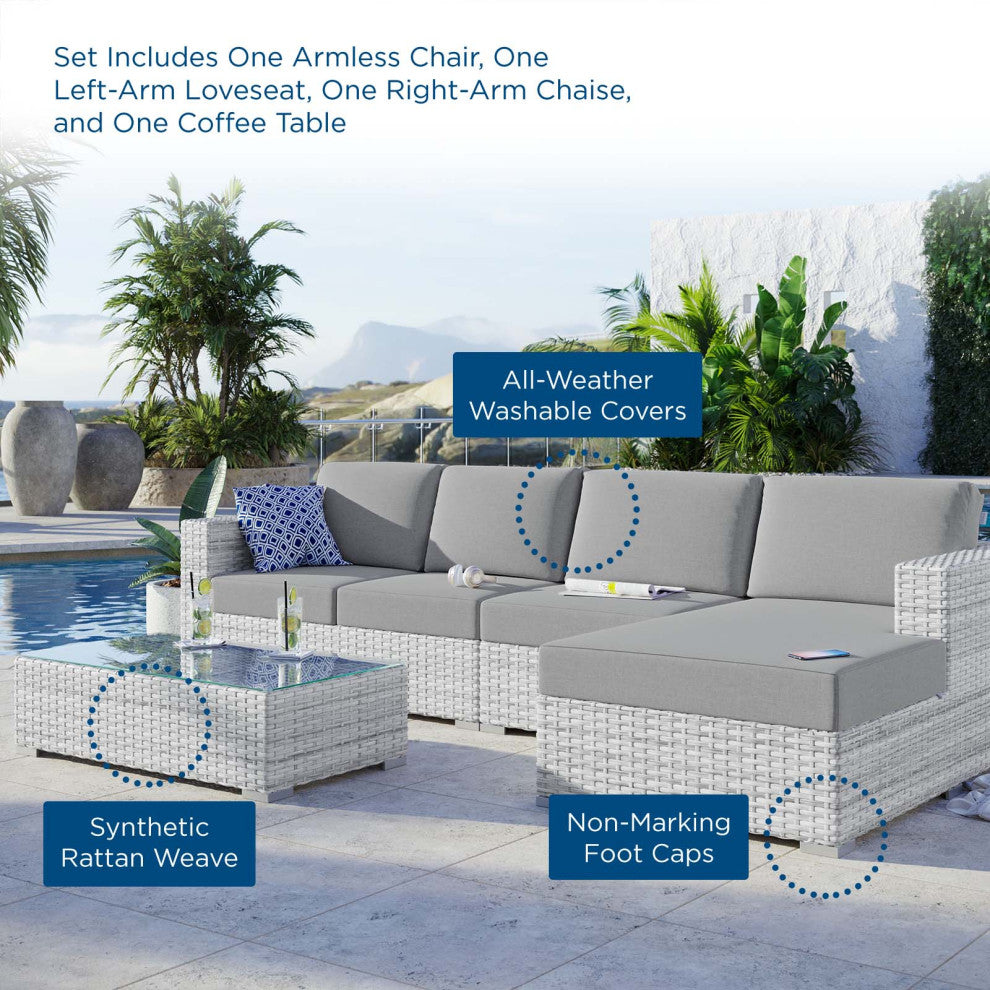 Lounge Sectional Sofa Chair Set, Rattan, Wicker, Gray, Modern, Outdoor