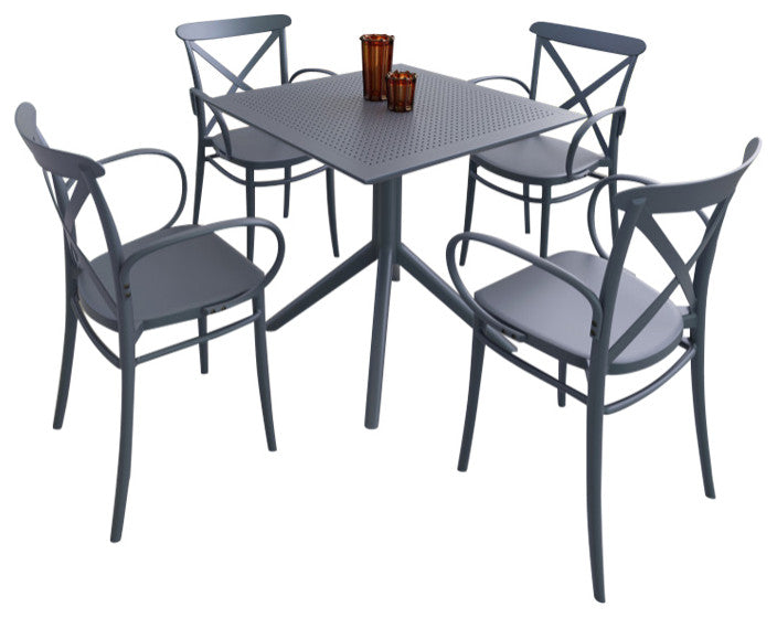 Cross XL Patio Dining Set With 4 Chairs Dark Gray