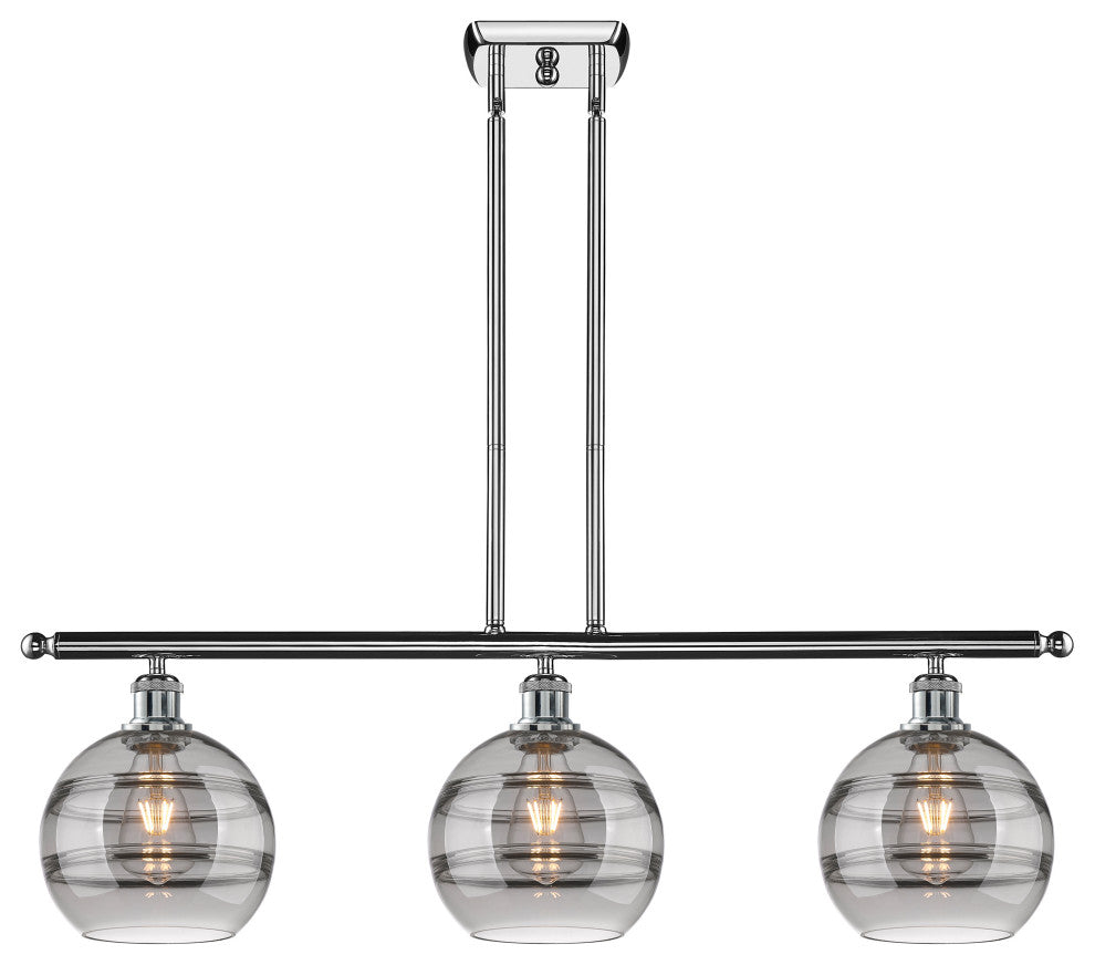 Ballston-Rochester 3-Light 36" Stem Island, 8"D Polished Chrome, Light Smoke