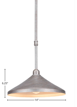 Vintage 1-Light Stem Mini Pendant, Aged Silver/Aged Silver Cone Metal Shade