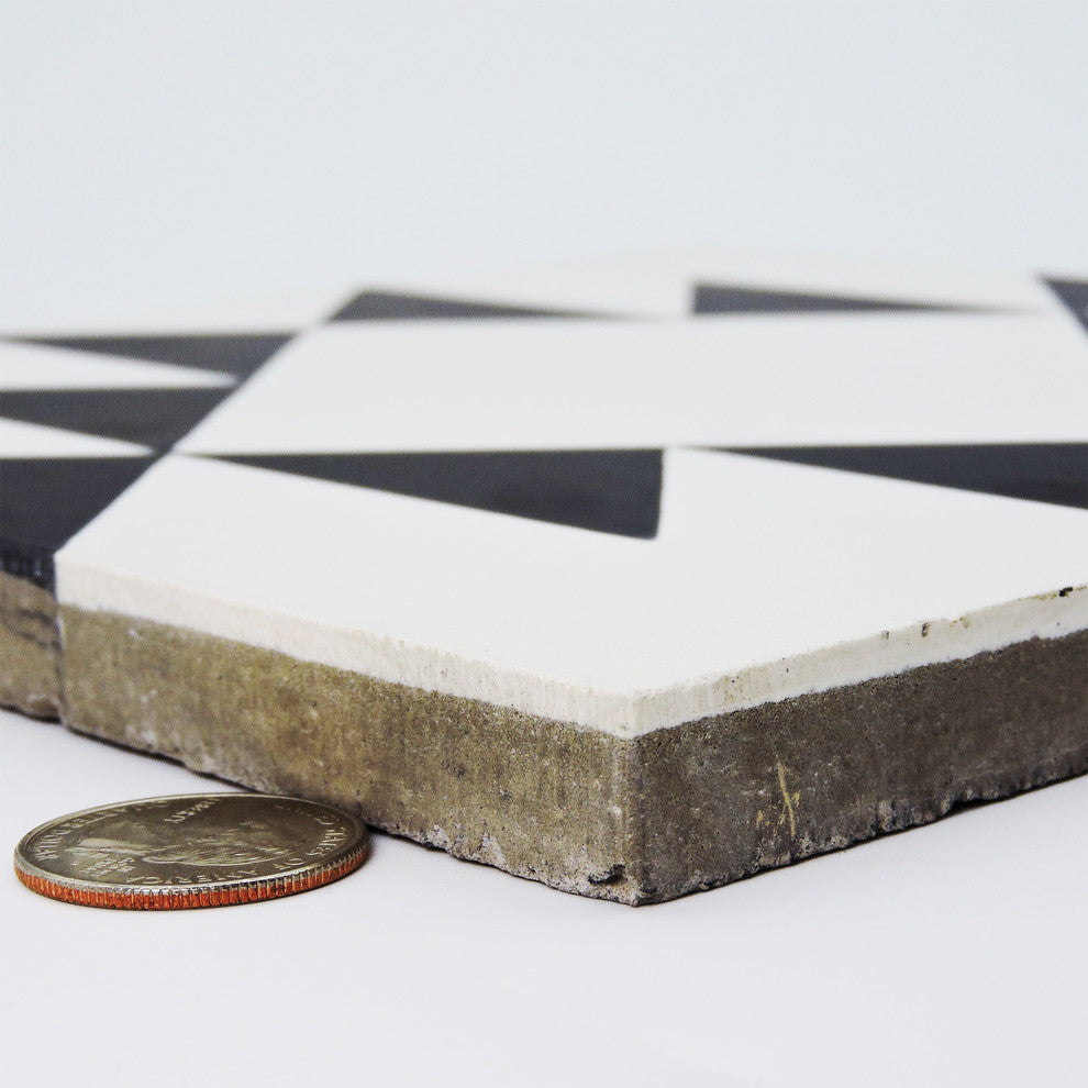 Rissani Handmade Cement Tile, White/Black, Sample