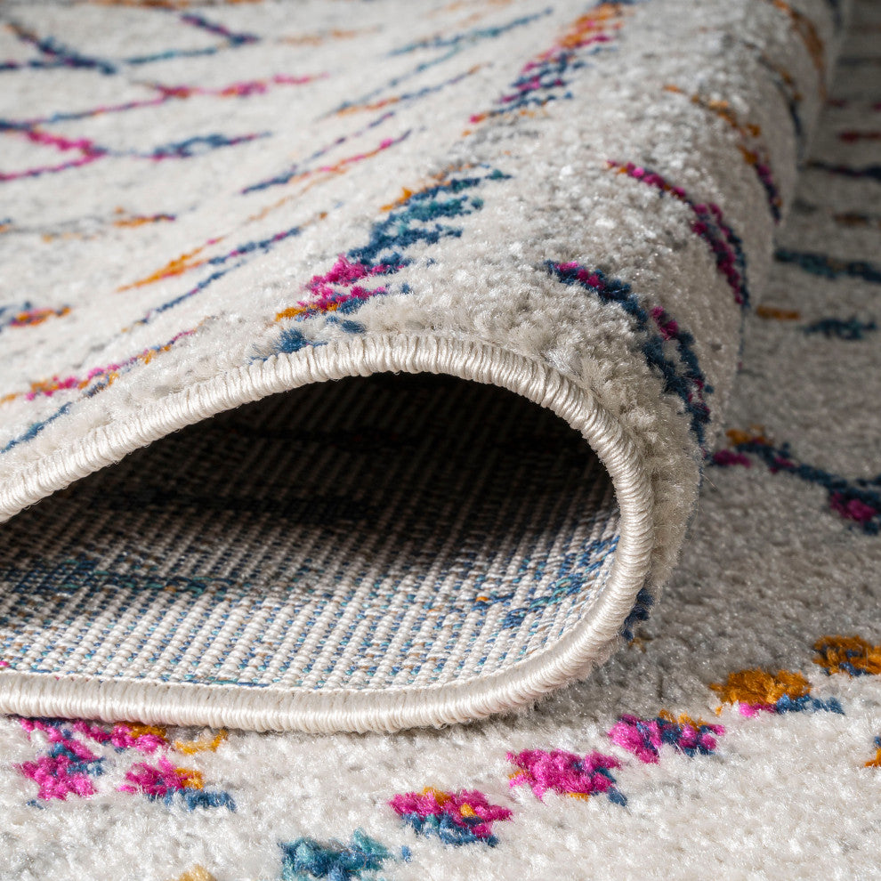 Moroccan HYPE Boho Vintage Diamond Runner Rug, Cream/Multi, 2 X 8