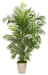63" Areca Faux Palm Tree, Country White Planter UV Resistant, Indoor/Outdoor