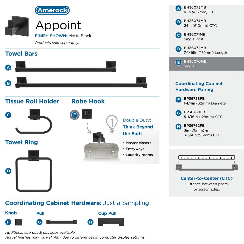 Appoint Traditional Single Robe Hook, Matte Black