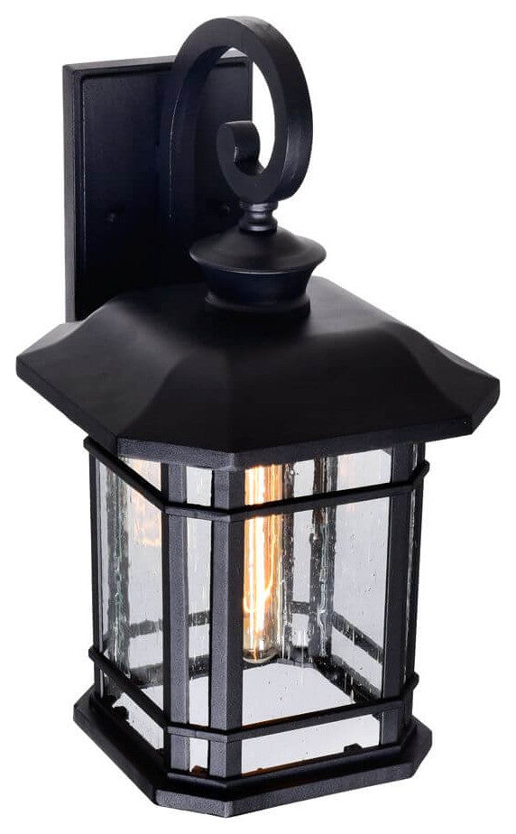 1 Light Tall Outdoor Wall Lantern, Black With Water Glass, 17.00
