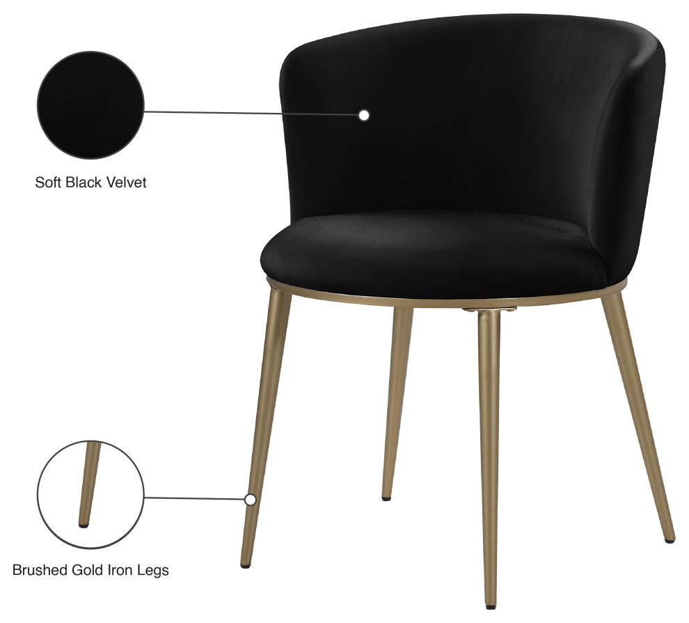 Skylar Dining Chair, Set of 2, Black Velvet, Brushed Gold Iron Legs