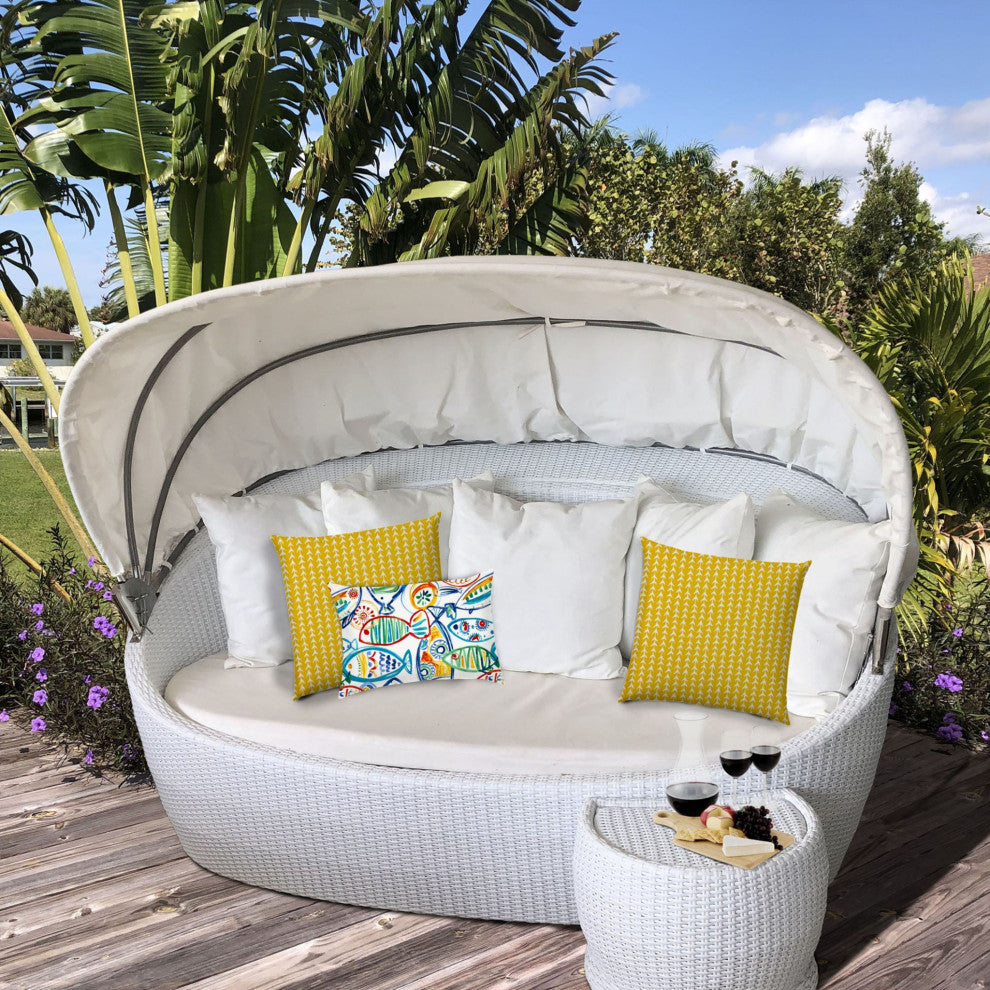 3-Piece Set Yellow Fish Art Indoor Outdoor Zippered Pillow Covers